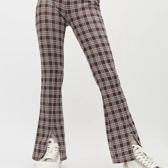 Urban Renewal Pants - Plaid Urban Renewal Womens Slit-leg Pants with Flare Crop Y2K